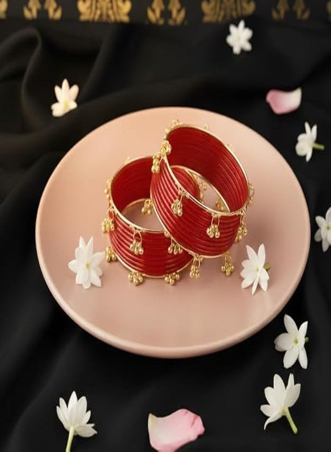BANGLESKART Premium Glass Bangles Set with Ghungroo For Women & Girls | Trendy Kashmiri Bangles | Kangan Set For Women | Kanch Ki Chudiya Set Girls | Trendy Bangle For Gift | Wedding (T.Red, 2.6) - Image 4