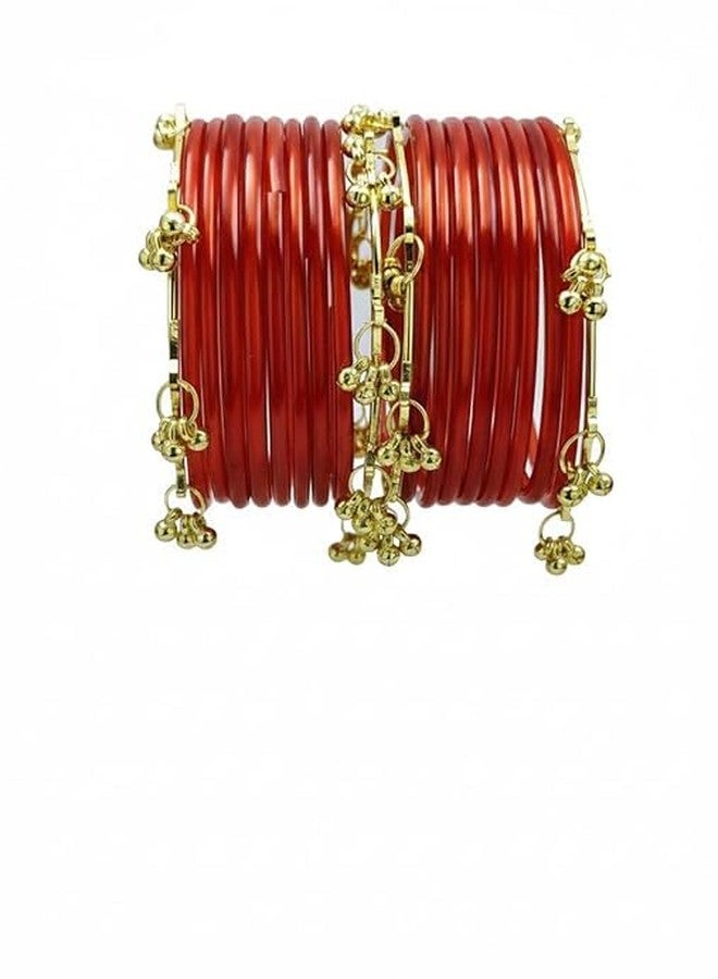 BANGLESKART Premium Glass Bangles Set with Ghungroo For Women & Girls | Trendy Kashmiri Bangles | Kangan Set For Women | Kanch Ki Chudiya Set Girls | Trendy Bangle For Gift | Wedding (T.Red, 2.6) - Image 1