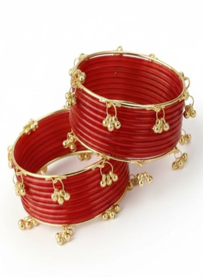 BANGLESKART Premium Glass Bangles Set with Ghungroo For Women & Girls | Trendy Kashmiri Bangles | Kangan Set For Women | Kanch Ki Chudiya Set Girls | Trendy Bangle For Gift | Wedding (T.Red, 2.6) - Image 2