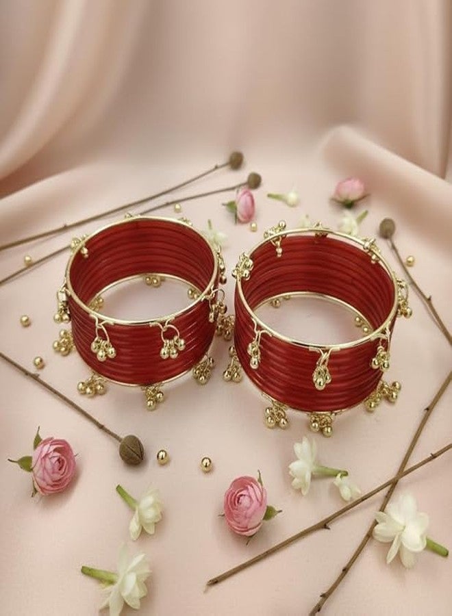 BANGLESKART Premium Glass Bangles Set with Ghungroo For Women & Girls | Trendy Kashmiri Bangles | Kangan Set For Women | Kanch Ki Chudiya Set Girls | Trendy Bangle For Gift | Wedding (T.Red, 2.6) - Image 3