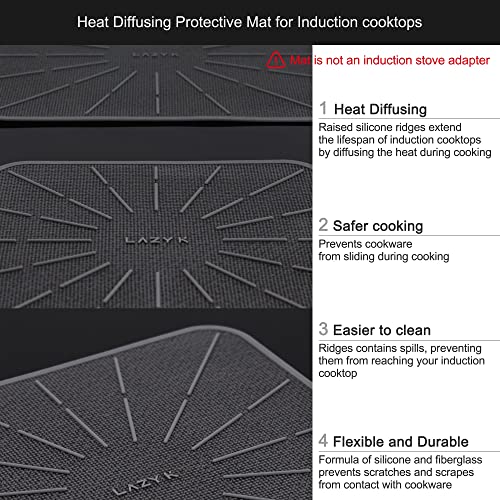 Lazy K Induction Cooktop Mat - Silicone Fiberglass Scratch Protector - for Magnetic Stove - Non slip Pads to Prevent Pots from Sliding during Cooking - Square (7.4inches) Black - Image 4