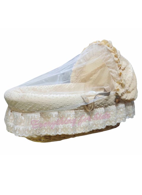 Baby Basket Moses Beaded Wicker Cot Infant Bedding With Pillow, Handle, Mosquito Net Beige