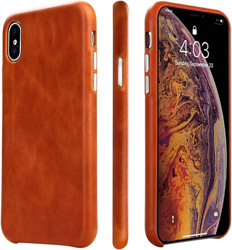 حافظة جلدية واقية فائقة النحافة عتيقة ذات قبضة مانعة للانزلاق وهيكل غطاء خلفي صلب لـ iPhone X /10 5.8 بوصة بني - Image 1