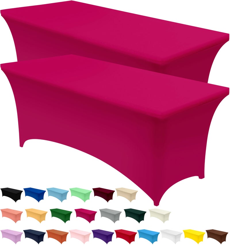 Utopia Kitchen Spandex Tablecloth 2 Pack [6FT, Fuchsia] Tight, Fitted, Washable and Wrinkle Resistant Stretch Table Cloth Rectangle Cover for Trade Show, Weddings & Parties [72Lx30Wx30H Inch] - Image 1