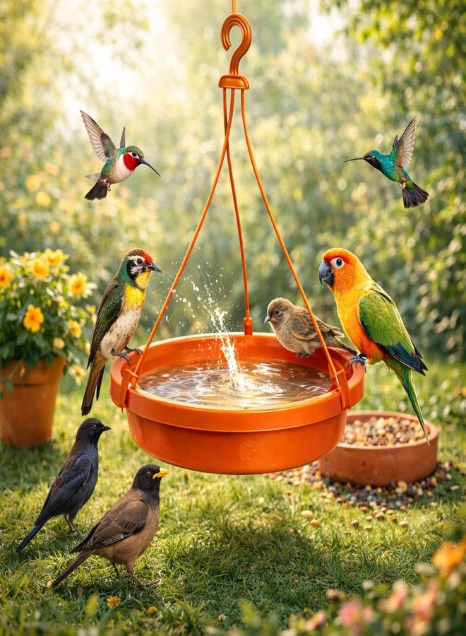 HOYEHOLA Hanging Bird Water Feeder Bowl 9.8 Inch with Strong Hook - Outdoor Balcony & Garden Bird Bath Dish for Sparrow, Parrot & Small Birds | Durable Plastic (Pack of 1) - Image 1
