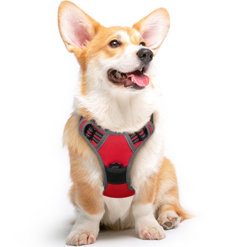 Eagloo Dog Harness Medium Sized Dog, No Pull Service Vest with Reflective Strips and Control Handle, Adjustable and Comfortable for Easy Walking, No Choke Pet Harness with 2 Metal Rings, Red, M - Image 1