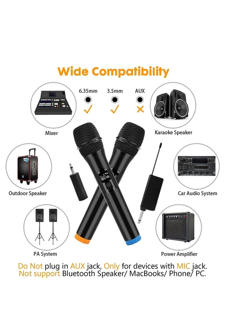 2 pack Wireless Unidirectional Microphone HAndheld Mic With Receiver 1/4 Output For Conference/Weddings/Church/Stage/Party/Karaoke, (Duel Cordless) (Black) - Image 3