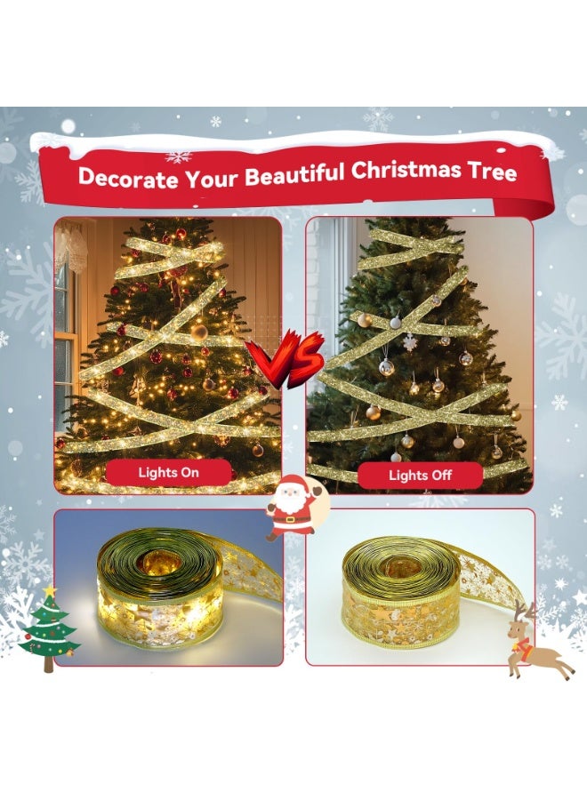Chielor Christmas Tree Decorations Ribbon Lights, 32ft 100 LED Ribbon Lights, Battery-Powered Copper Wire Christmas Tree Ribbon Lights for Xmas Tree Wedding Birthday Party Home Holiday Décor - Image 5