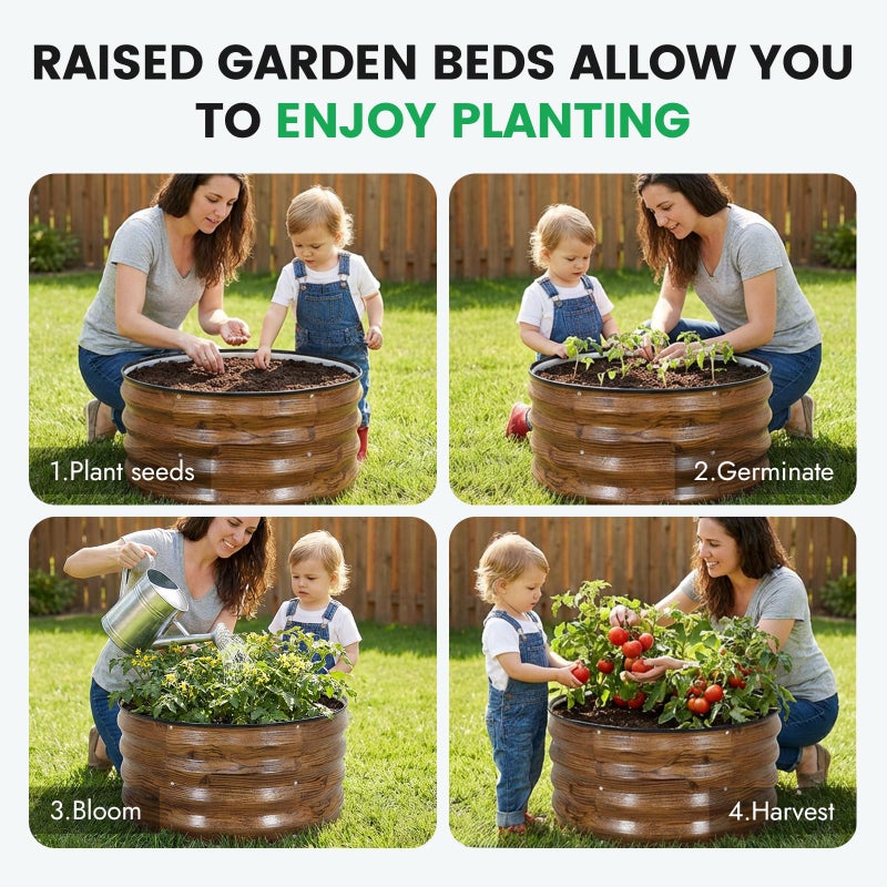 INNO STAGE INNO STAG 3 Pcs Round Galvanized Raised Garden Bed â€” 2Ã—2Ã—1ft Planter Box Outdoor Raised Beds Kit for Gardening Vegetables, Fruits, Herbs, and Flowers, Grain - Image 4