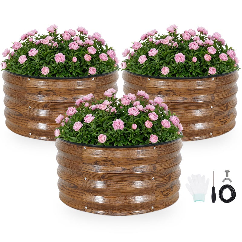 INNO STAGE INNO STAG 3 Pcs Round Galvanized Raised Garden Bed â€” 2Ã—2Ã—1ft Planter Box Outdoor Raised Beds Kit for Gardening Vegetables, Fruits, Herbs, and Flowers, Grain - Image 1