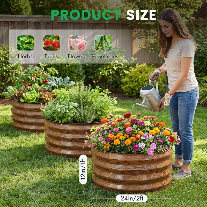 INNO STAGE INNO STAG 3 Pcs Round Galvanized Raised Garden Bed â€” 2Ã—2Ã—1ft Planter Box Outdoor Raised Beds Kit for Gardening Vegetables, Fruits, Herbs, and Flowers, Grain - Image 2