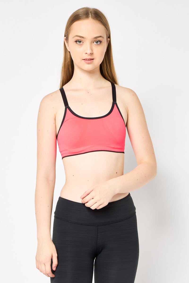 Reebok حمالة صدر رياضية نسائية بدون حشوة، وردي نيون - Image 1