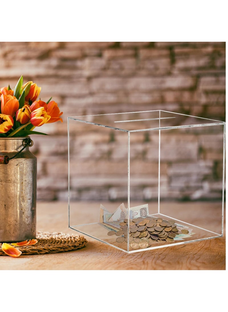 VITION Clear Money Bank for Adults Kids, Acrylic Money Bank for Boys Girls to Saving Money Cash Coin, Must Break to Open (15 x 15 cm, Crystal Clear) - Image 3