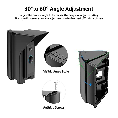 Ayotu Waterproof Adjustable 30 to 60 Degree Angle Mount for Video Doorbell Wired, Doorbell Mounting Bracket Wedge Corner with Rain Shield, Doorbell Angle Holder, Black - Image 3