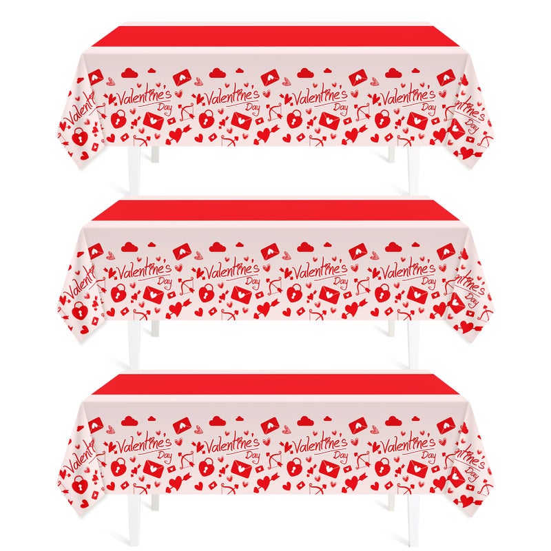 Childom Valentines Day Tablecloth Decorations for Party,3 Pack Disposable Plastic Valentines Tablecloth 54" x 108", Pink Table Cloths for Party Supplies,Valentines Day Decor for Wedding Engagement Anniversary - Image 1