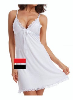 3 Piece Lace Cotton Patchwork Nightdress Deep V Neck Thin Shoulder Strap Adjustable Pajamas
