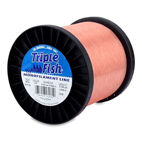 Triple Fish Monofilament Line 50 lb 227 kg Test 028 in 070 mm Dia Pink 2 lb 091 kg Spool 2120 yd 1938 m - Image 1