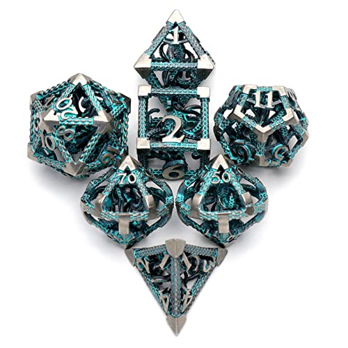 HNCCESG DD Dice Metal Polyhedral Dice Set Role Playing DND Dice for Dungeons and Dragons HNCCESG Hollow Cthulhu Dice for Table Game RPG MTG Blue - Image 1