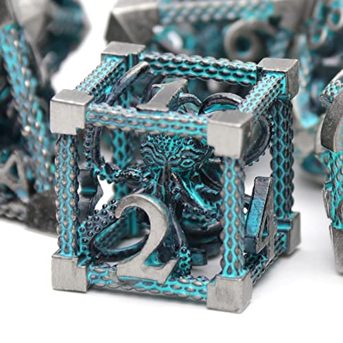 HNCCESG DD Dice Metal Polyhedral Dice Set Role Playing DND Dice for Dungeons and Dragons HNCCESG Hollow Cthulhu Dice for Table Game RPG MTG Blue - Image 5