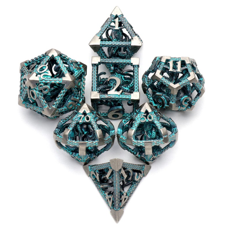 HNCCESG DD Dice Metal Polyhedral Dice Set Role Playing DND Dice for Dungeons and Dragons HNCCESG Hollow Cthulhu Dice for Table Game RPG MTG Blue - Image 3