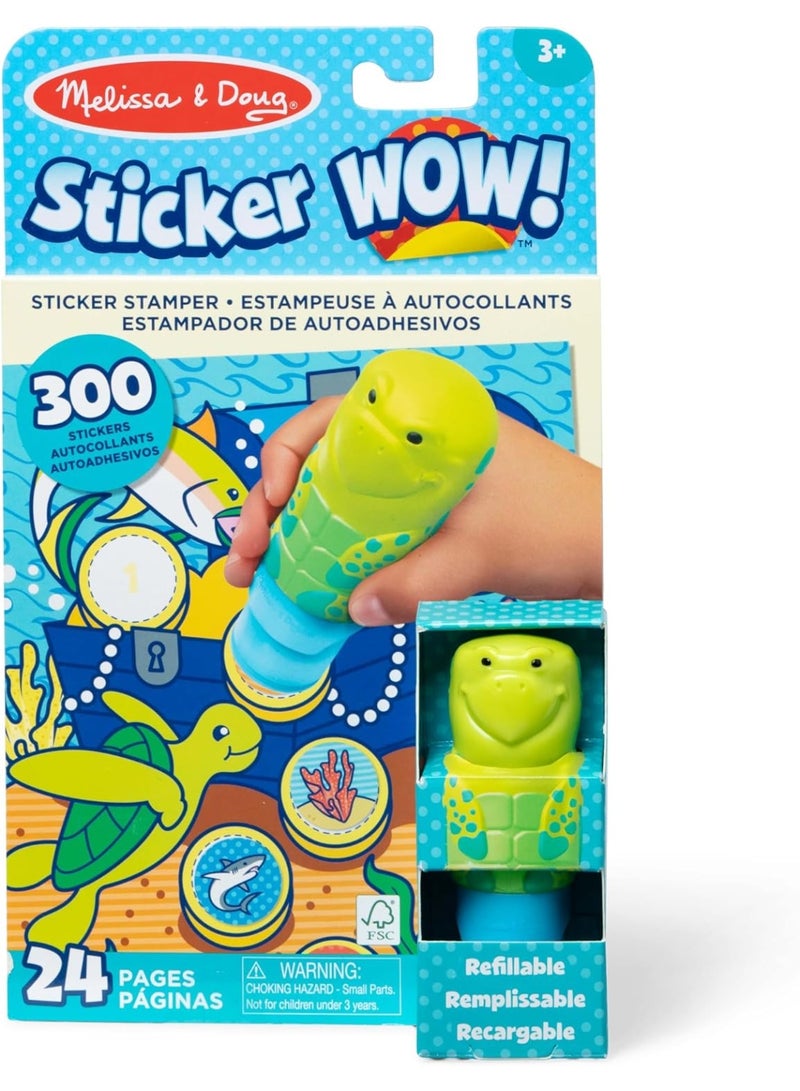Melissa & Doug Sticker WOW! Sticker Stamper & Activity Pad - Turtle – 300+ Stickers, Self-Inking Stamper & 24 Activity Pages – Mess-Free Creative Fun for Kids – Ages 3+ | MD50234 - Image 1
