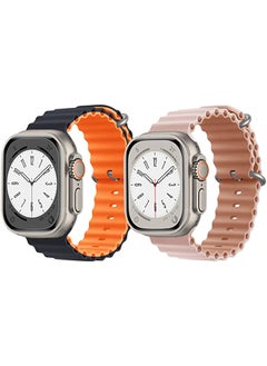 IAF Silicone Ocean Band Strap for Apple Watch Ultra 8 49mm Black/Orange2 Double Side Strap with Pink/Beige Double Side Strap Set of 2 