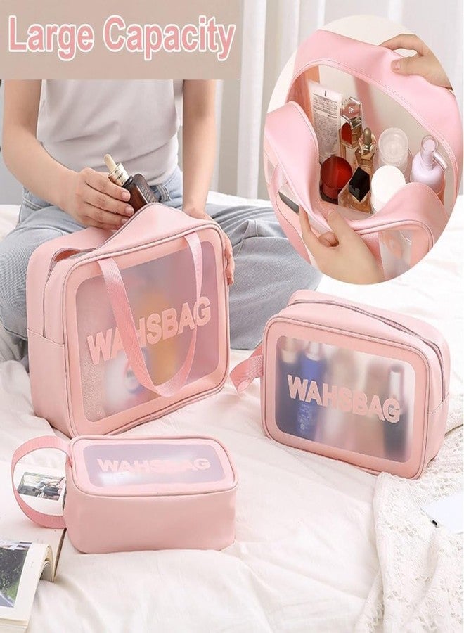 HARSHIV 3 PCS Transparent Travel Cosmetic Bag Set, Sky Blue-Pink - Image 4