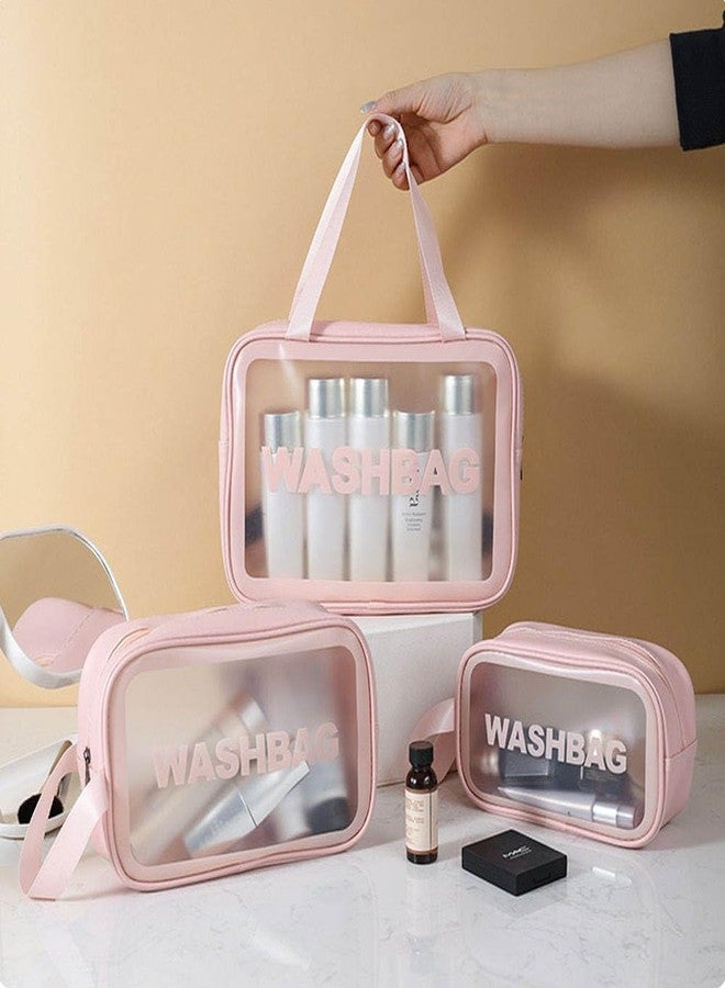 HARSHIV 3 PCS Transparent Travel Cosmetic Bag Set, Sky Blue-Pink - Image 2