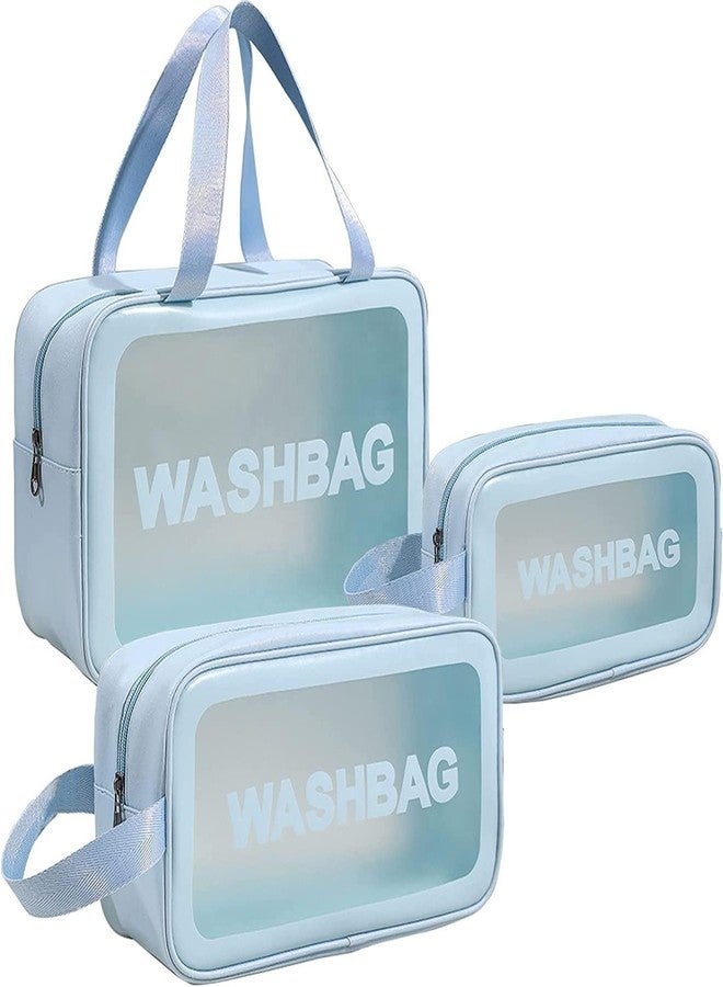 HARSHIV 3 PCS Transparent Travel Cosmetic Bag Set, Sky Blue-Pink - Image 3