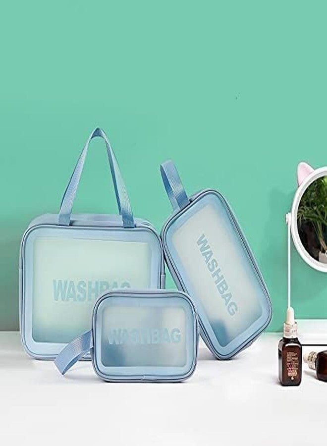 HARSHIV 3 PCS Transparent Travel Cosmetic Bag Set, Sky Blue-Pink - Image 5