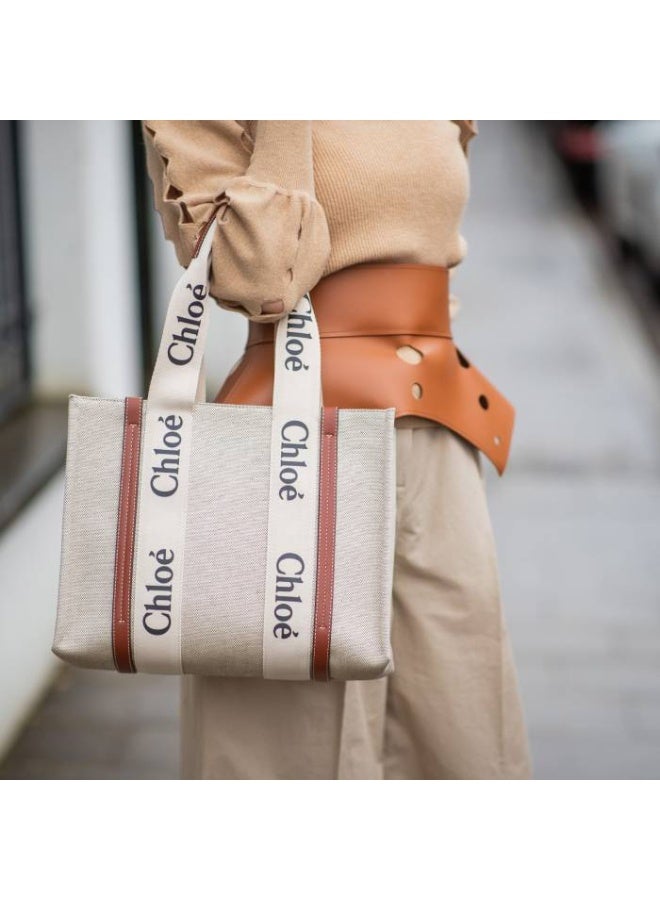 Chloé Women’s Canvas Tote Bag 37cm, Large Capacity Shoulder Handbag With Wide Logo Strap, Beige/Brown - Image 4