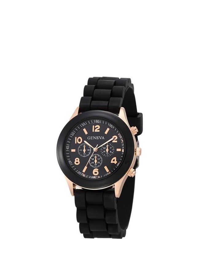 Geneva Silicone Band Woman Watch - Black