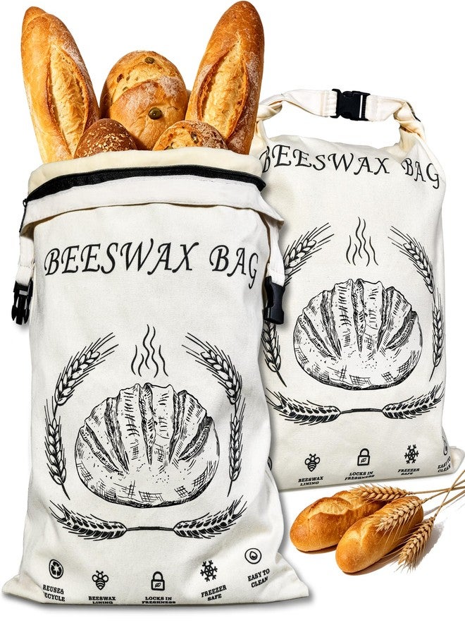 AOFEGRLT Reusable Cotton Beeswax Bread Bags 2 Pack - Extra Large 13"x17" Zipper & Roll-Buckle Double Seal for Homemade Sourdough, Keep Bread Fresh Longer, Zero Waste Bread Storage for Loaf Baguette - Image 1