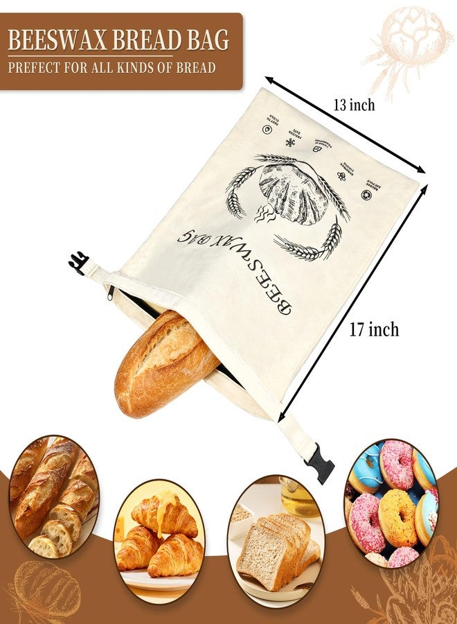 AOFEGRLT Reusable Cotton Beeswax Bread Bags 2 Pack - Extra Large 13"x17" Zipper & Roll-Buckle Double Seal for Homemade Sourdough, Keep Bread Fresh Longer, Zero Waste Bread Storage for Loaf Baguette - Image 3