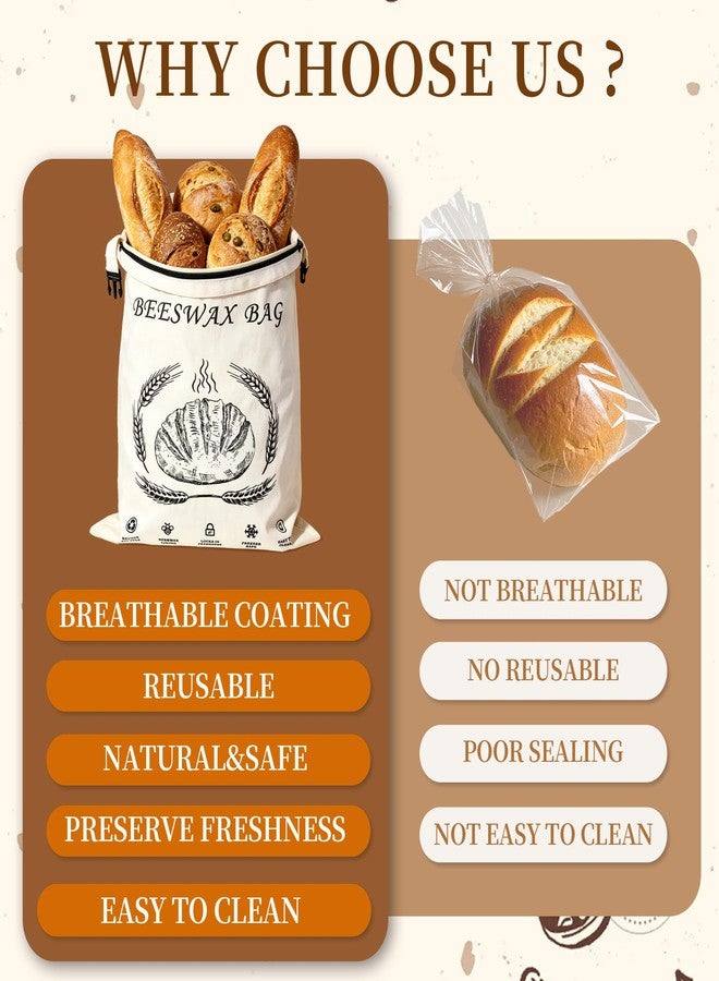 AOFEGRLT Reusable Cotton Beeswax Bread Bags 2 Pack - Extra Large 13"x17" Zipper & Roll-Buckle Double Seal for Homemade Sourdough, Keep Bread Fresh Longer, Zero Waste Bread Storage for Loaf Baguette - Image 5