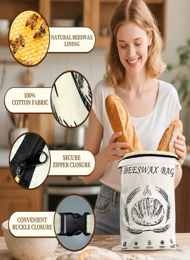 AOFEGRLT Reusable Cotton Beeswax Bread Bags 2 Pack - Extra Large 13"x17" Zipper & Roll-Buckle Double Seal for Homemade Sourdough, Keep Bread Fresh Longer, Zero Waste Bread Storage for Loaf Baguette - Image 2