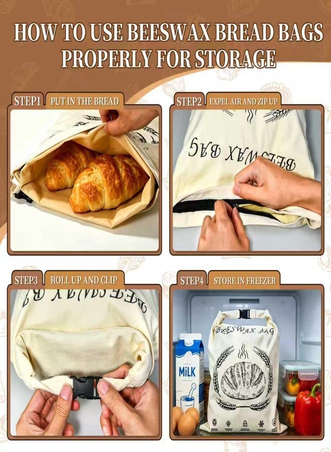 AOFEGRLT Reusable Cotton Beeswax Bread Bags 2 Pack - Extra Large 13"x17" Zipper & Roll-Buckle Double Seal for Homemade Sourdough, Keep Bread Fresh Longer, Zero Waste Bread Storage for Loaf Baguette - Image 4