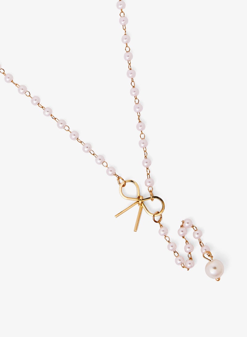 ELLA Pearl Bow Lariat Necklace - Image 2