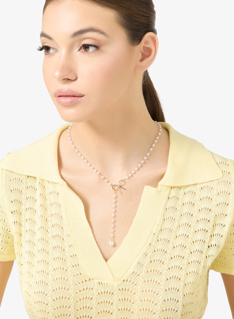 ELLA Pearl Bow Lariat Necklace - Image 4
