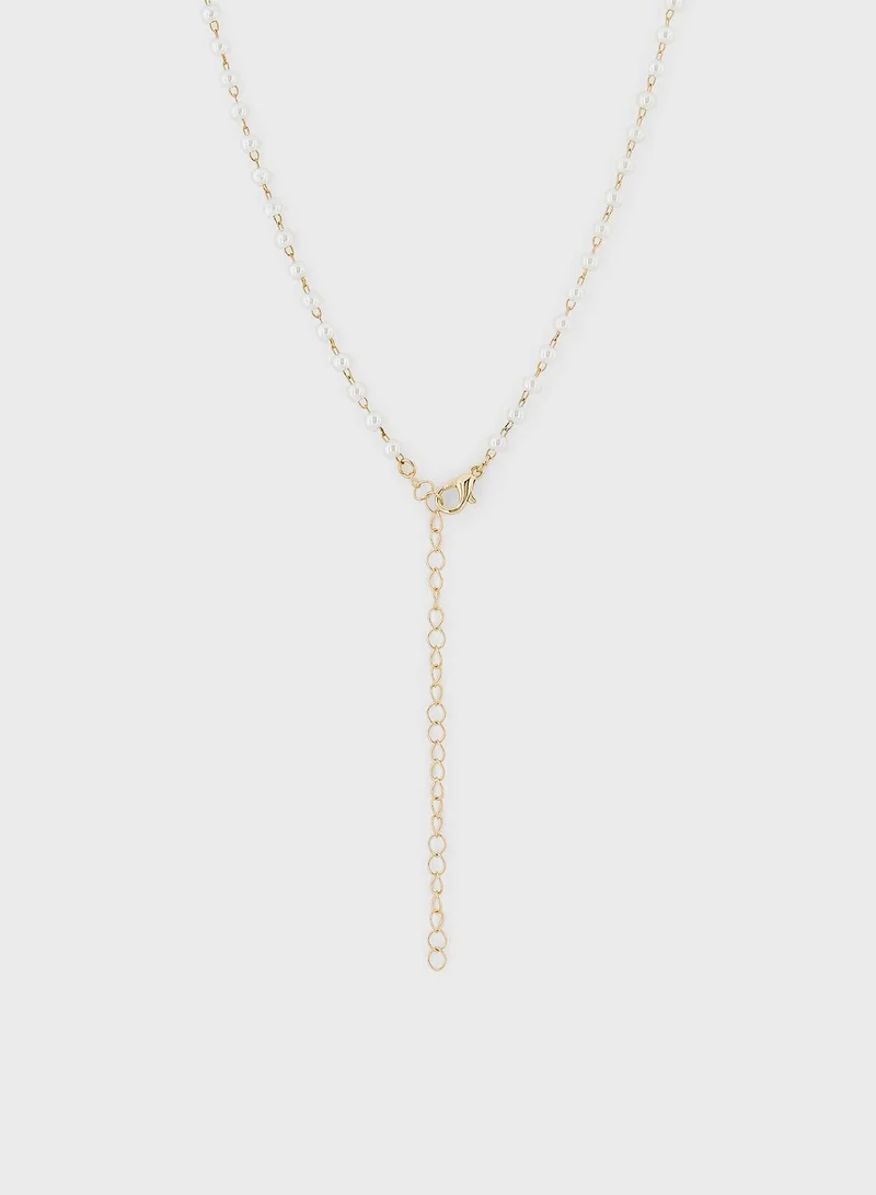 ELLA Pearl Bow Lariat Necklace