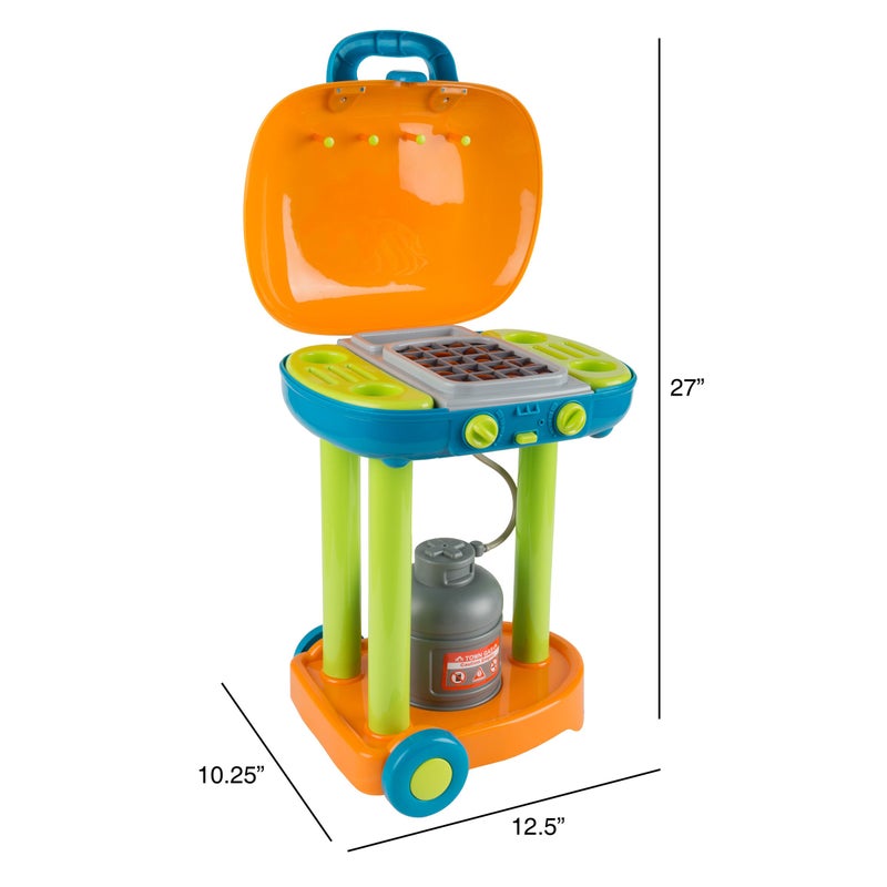 Hey Play BBQ Toy Kitchen Set for Kids  Pretend Play Grill with FlameLike Lights Sizzling Sounds Wheels Fake Food and Cooking Toys by Hey Play Multicolor - Image 3