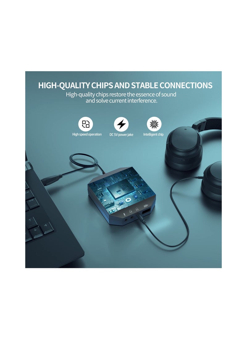 T10 External Sound Card, USB Hubs, Audio Adapter, External Stereo Sound Card, 3.5mm Headphone Microphone Jack, Volume Control, Plug & Play (6-in-1) USB Audio Adapter for PC Windows, Mac, Laptops