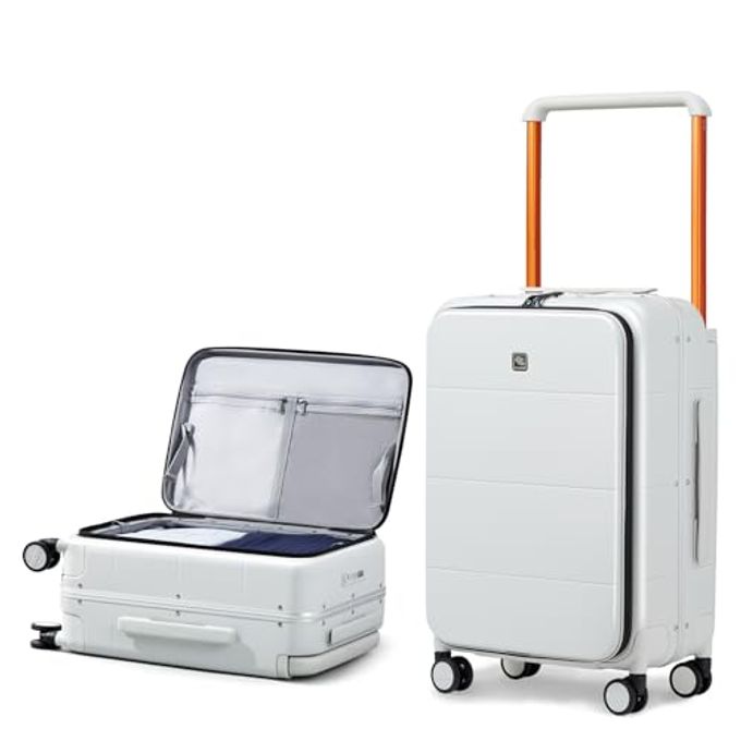 Hanke Top Opening 24 Inch Luggage With Spinner Wheels, Aluminum Frame All-Pc Hard Shell Medium Suitcase, Zipperless Trunk Wide Handle Luggage, Tsa Checked-Medium(Smoke White, 69L) - Image 4