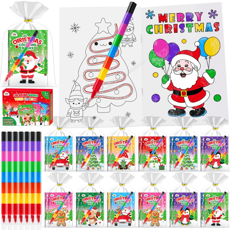 ZMLM 24 Pack Christmas Coloring Books for Kids with Crayons Party Favors for Kids 48 Goodie Bags Stuffers for Toddlers Bulk Basket Stuffers Classroom Prizes Birthday Return GiftsChristmas - Image 3