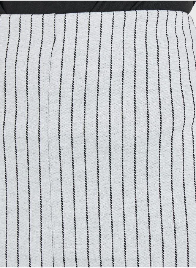 Styli Striped Mini Skirt with Slit Hem