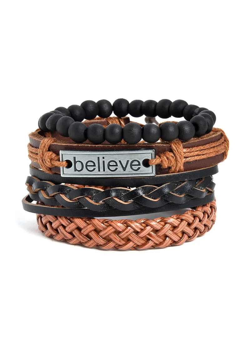 سوهي Men Brown Braided Leather Wraparound Bracelet