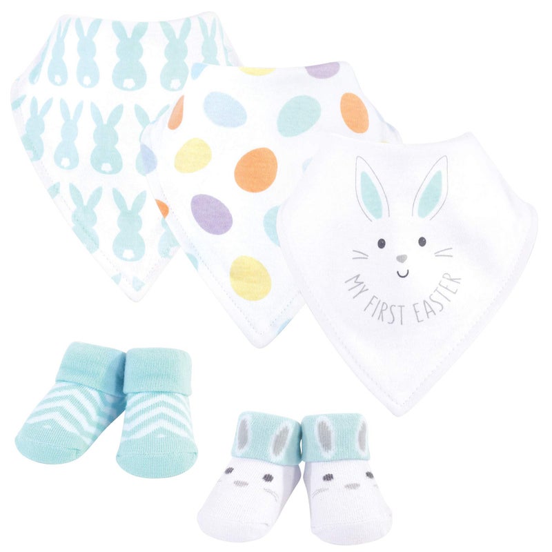hudson baby Hudson Baby Unisex Baby Cotton Bib and Sock Set Neutral 1St Easter One Size