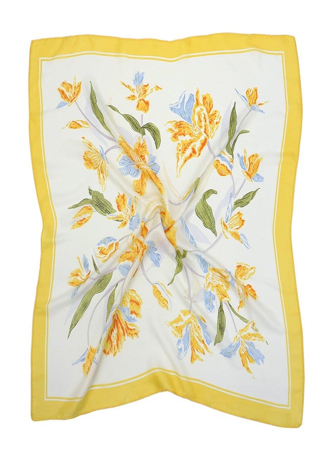 وشاح رأس نسائي من فيميت، مقاس 27 بوصة مربع، مصنوع من الساتان الحريري الناعم، يُستخدم كوشاح للرقبة أو حقيبة يد أو إكسسوارات أخرى، F36#. زهور صفراء جديدة / 27.5 بوصة × 27.5 بوصة، 27.5 بوصة × 27.5 بوصة - Image 5