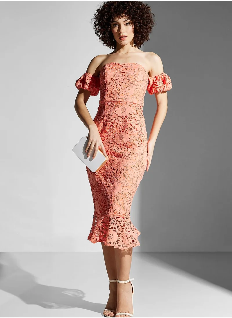 Chi-Chi London Bardot Sweetheart Neck Dress