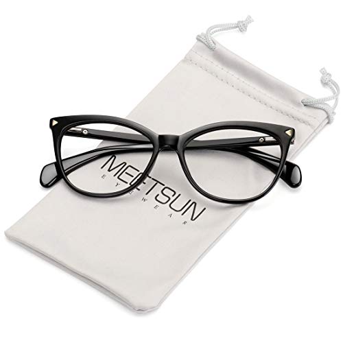 MEETSUN Non Prescription Glasses Frames For Women，Retro Cateye Fake Eyeglasses HD Clear Lens (Black Frame Clear Lens) - Image 1